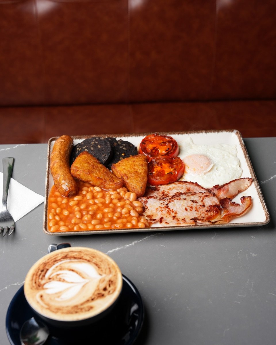 Full English breakfast with a cappuccino at Canons Cafe in Edgware